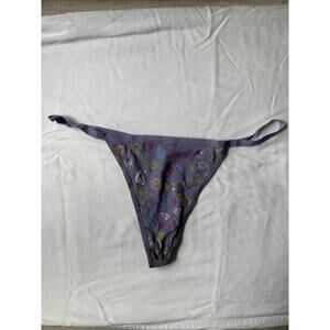 NWOT Vintage Mudd Purple Graphic G-String Thong Panty Y2K Peace Hearts Size XL